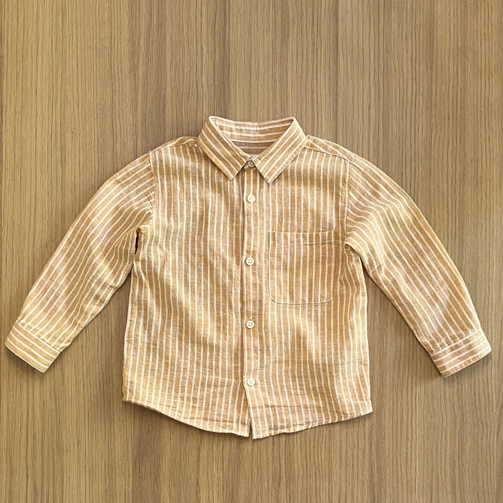 Zara, toddler boys Striped linen blend shirt, orange/ white size 3/4